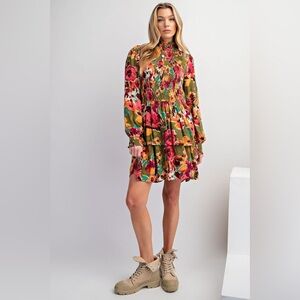 EASEL FLORAL/FLOWER PRINTED GAUZE DRESS NWT